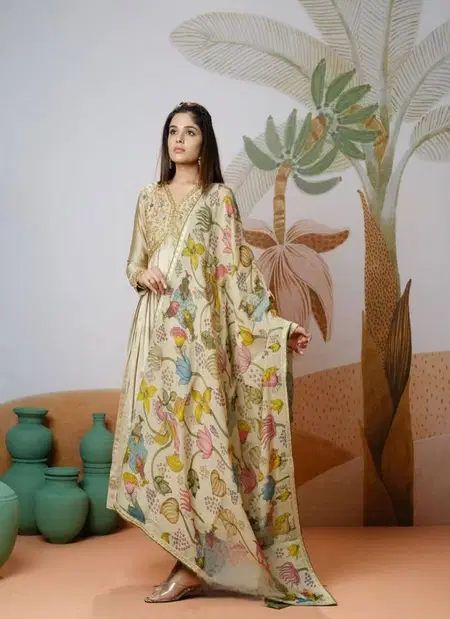 PC 438 Chinon Embroidery Work Gown With Dupatta Wholesale Suppliers In Mumbai